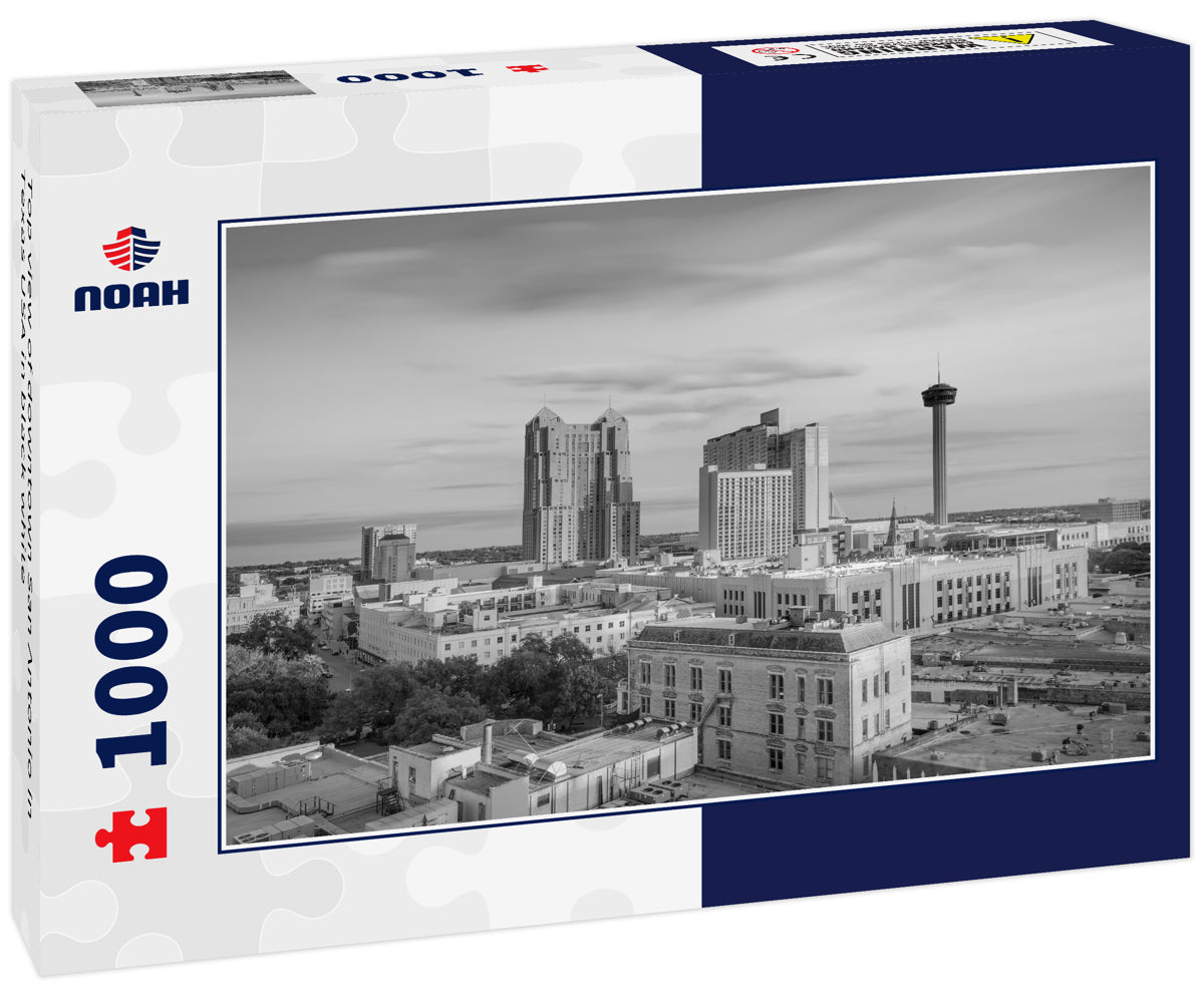 Top view of downtown San Antonio in Texas USA in black white