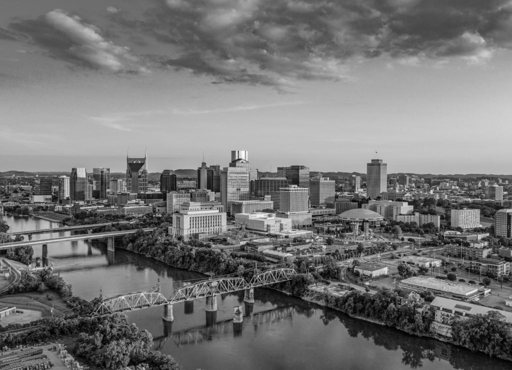 Nashville Tennessee TN Skyline in black white