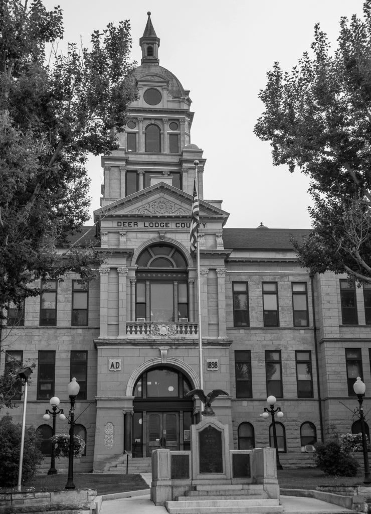 Deer Lodge County Courthouse, Anaconda Montana in black white