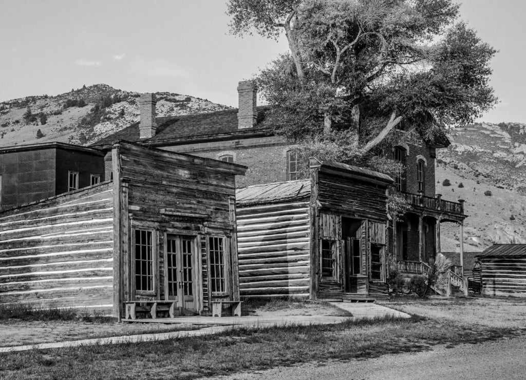 Bannick Ghost Town State Park, Montana in black white