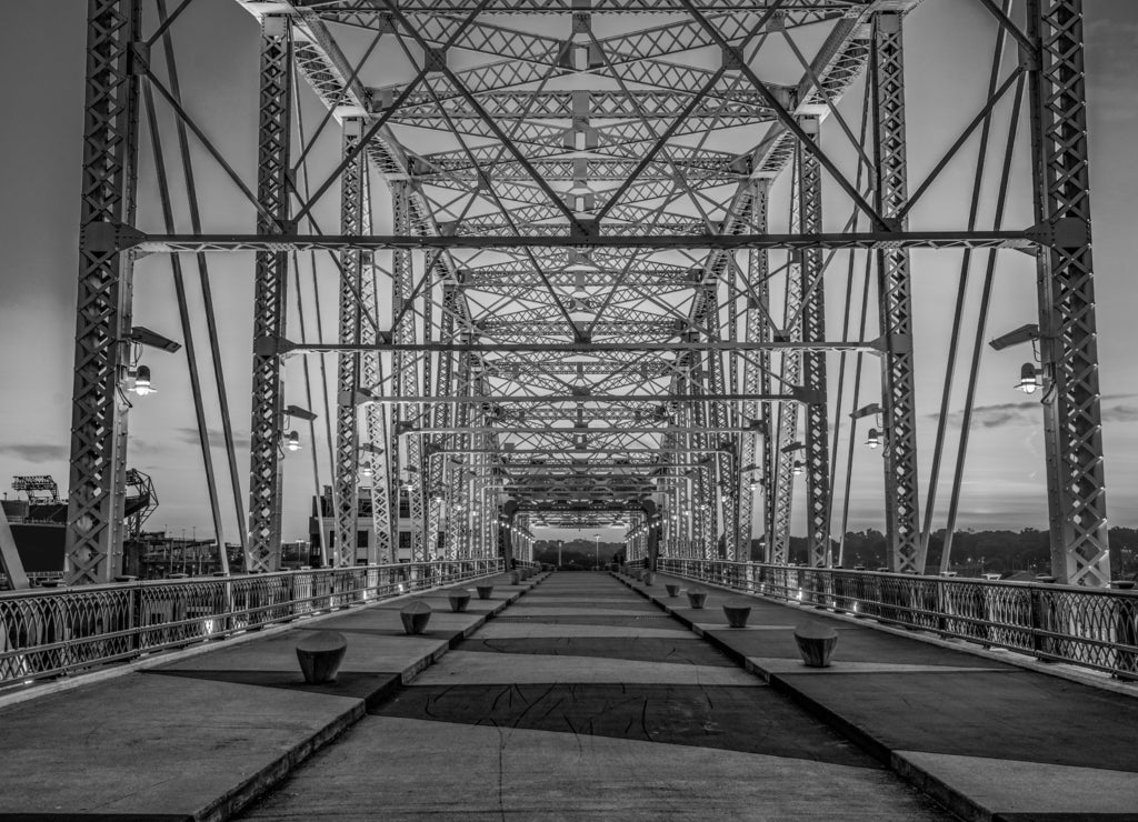 Nashville Tennessee Pedestrian Bridge at Sunrise in black white