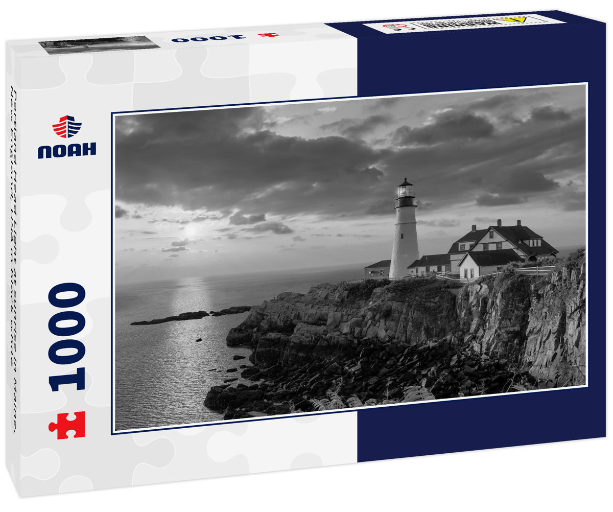 Portland Head Light at sunrise in Maine, New England, USA in black white
