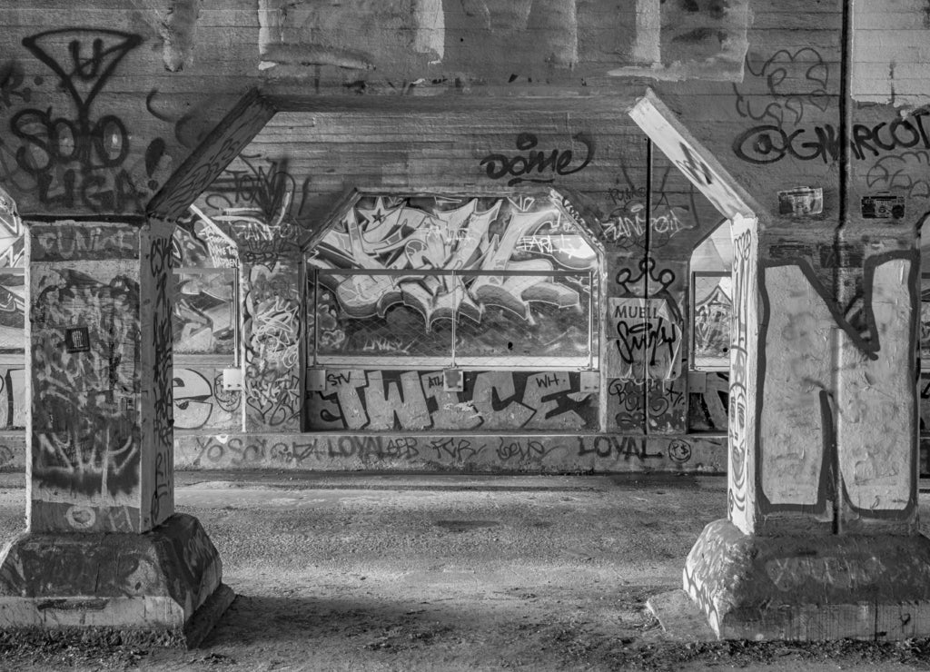 Krog Street Tunnel, Atlanta, Georgia in black white