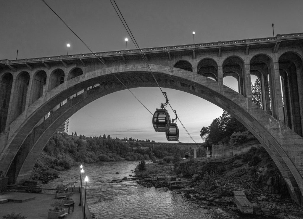 Spokane Sunset, Washington in black white