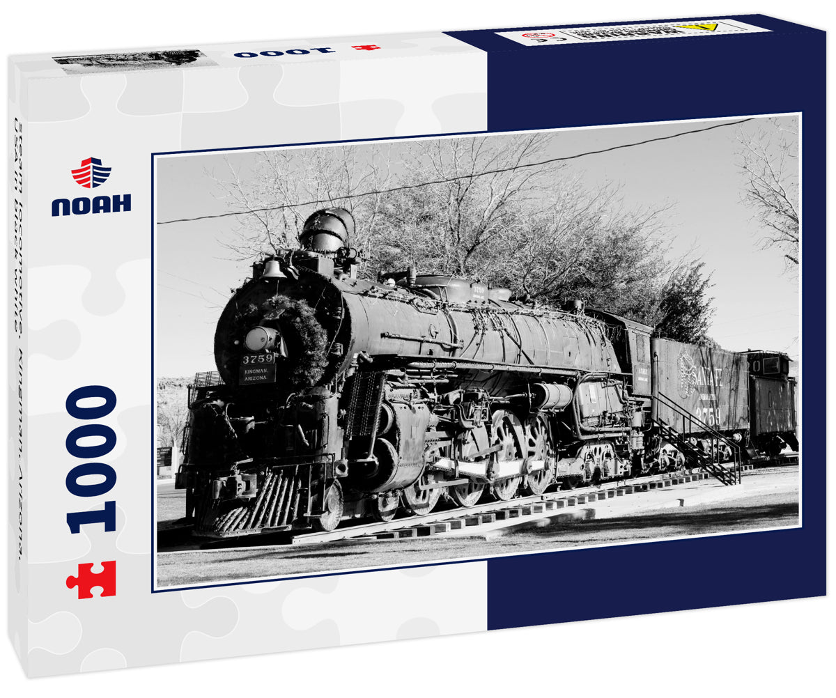 steam locomotive, Kingman, Arizona, USA in black white