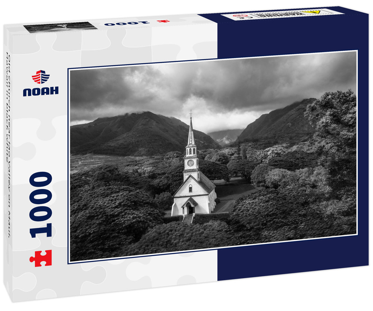 Old church near Iao Valley on Maui, Hawaii in black white