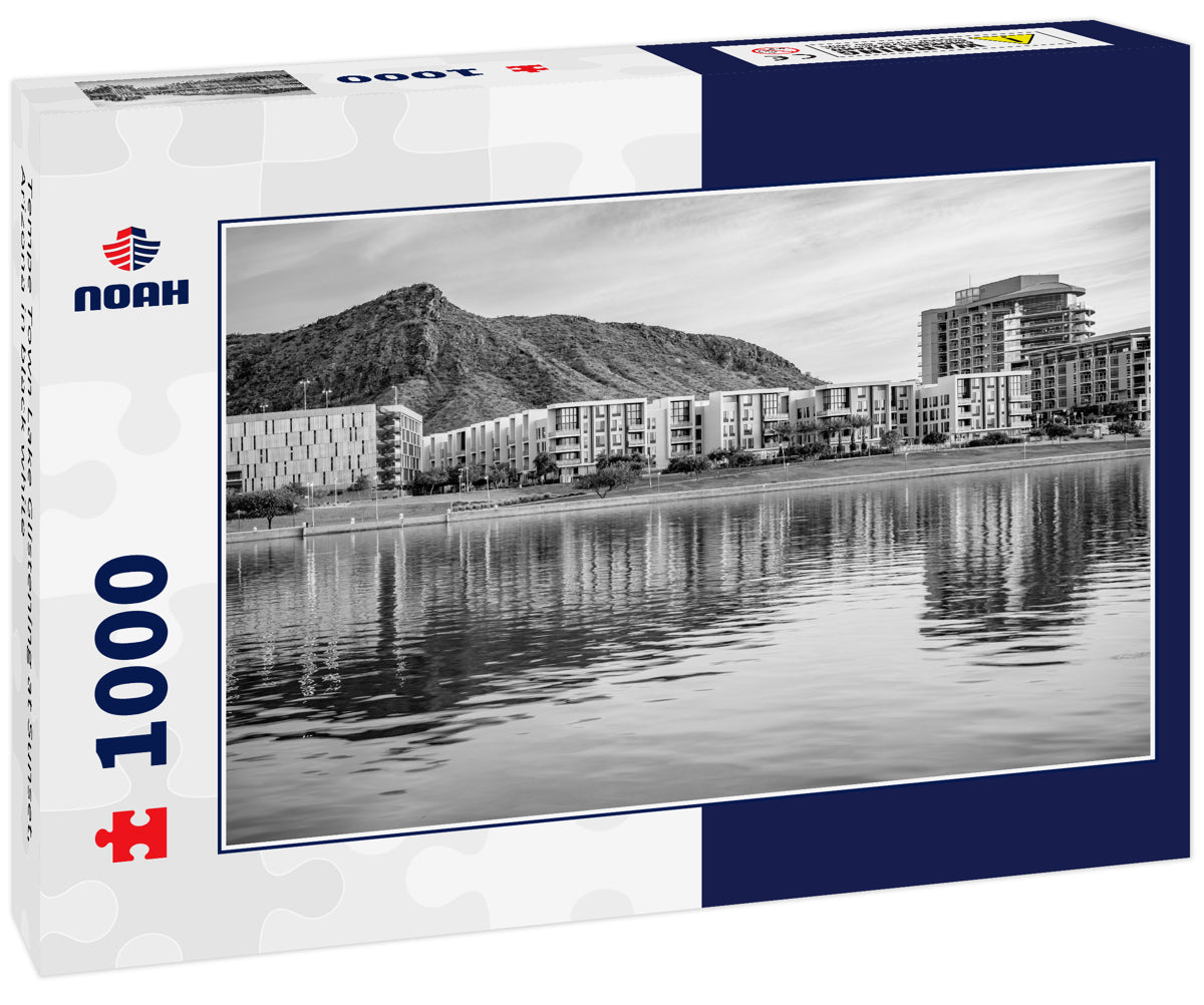 Tempe Town Lake Glistening at Sunset, Arizona in black white