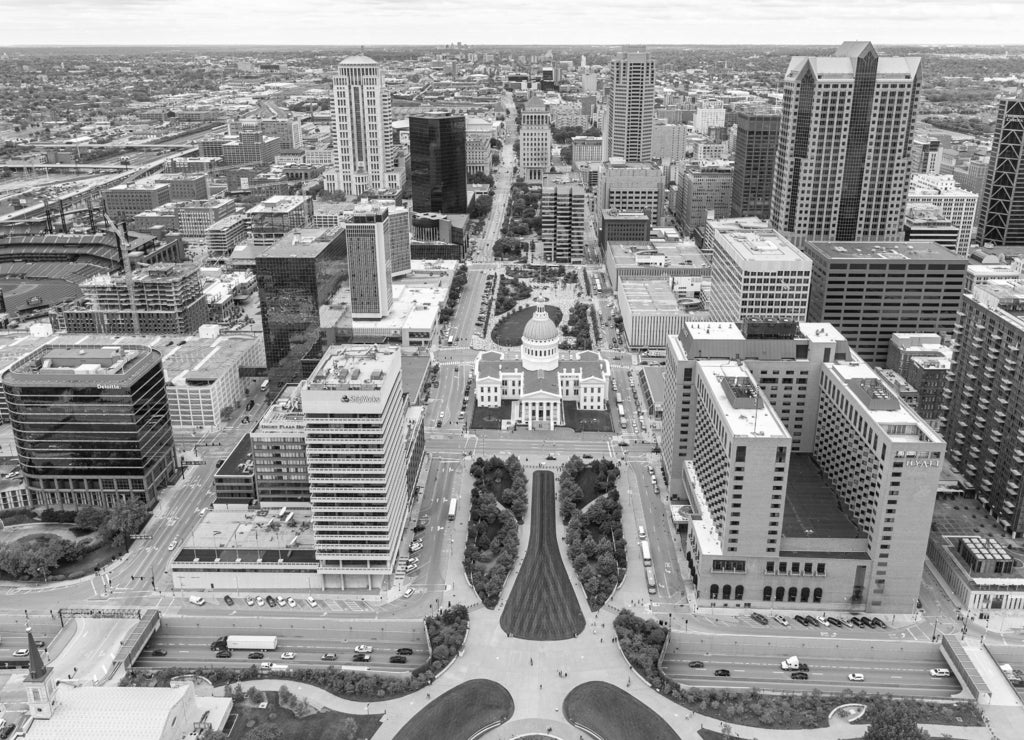 Louis, missouri, Arch .USA. National monument.travel locations in black white