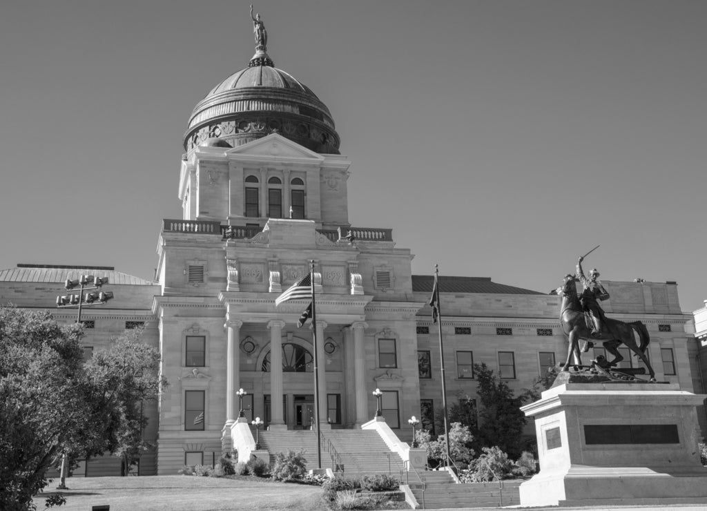 The State Capitol building in Helena, Montana, USA in black white