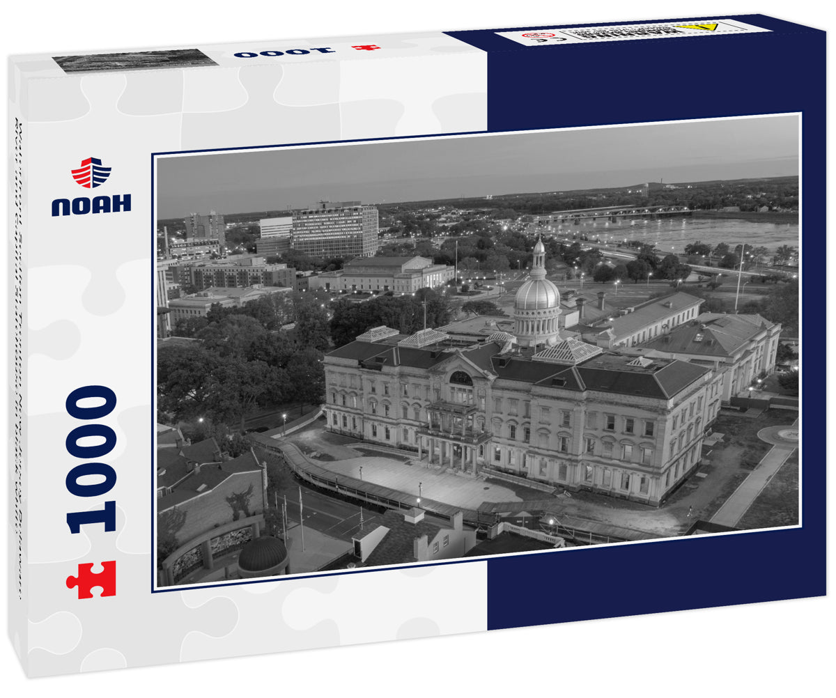 Waterfront Section Trenton New Jersey Delaware River and Capital Statehouse in black white