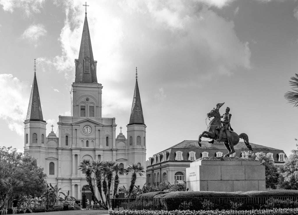 Jackson Square in New Orleans, Louisiana in black white