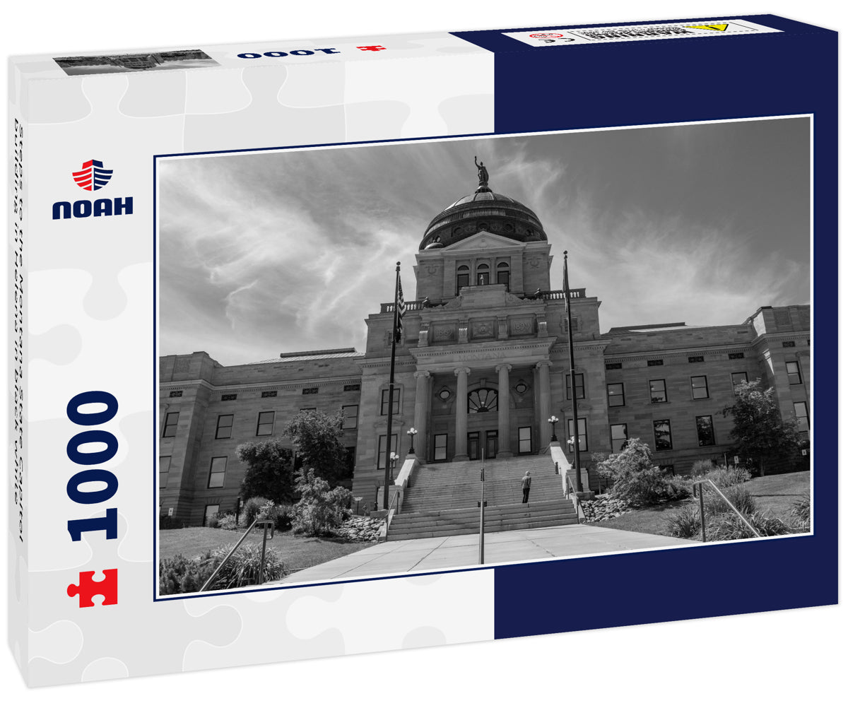 Steps to the Montana State Capitol building in Helena in black white