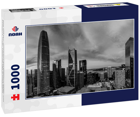 Pink and blue sunset over San Francisco skyline with Salesforce Tower, California USA  in black white