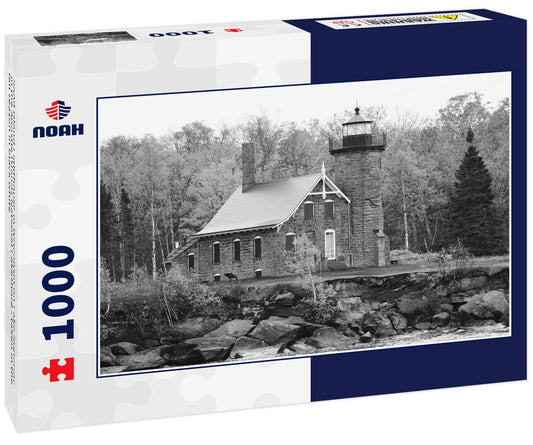 Sand Island Lighthouse in Wisconsin on Lake Superior in the Apostle Islands National Lakeshore - taken in the fall season in black white