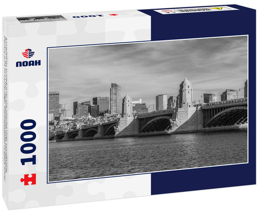 Longfellow Bridge over the charles river connecting Boston's Beacon Hill neighborhood with the Kendall Square area of Cambridge, Massachusetts in black white