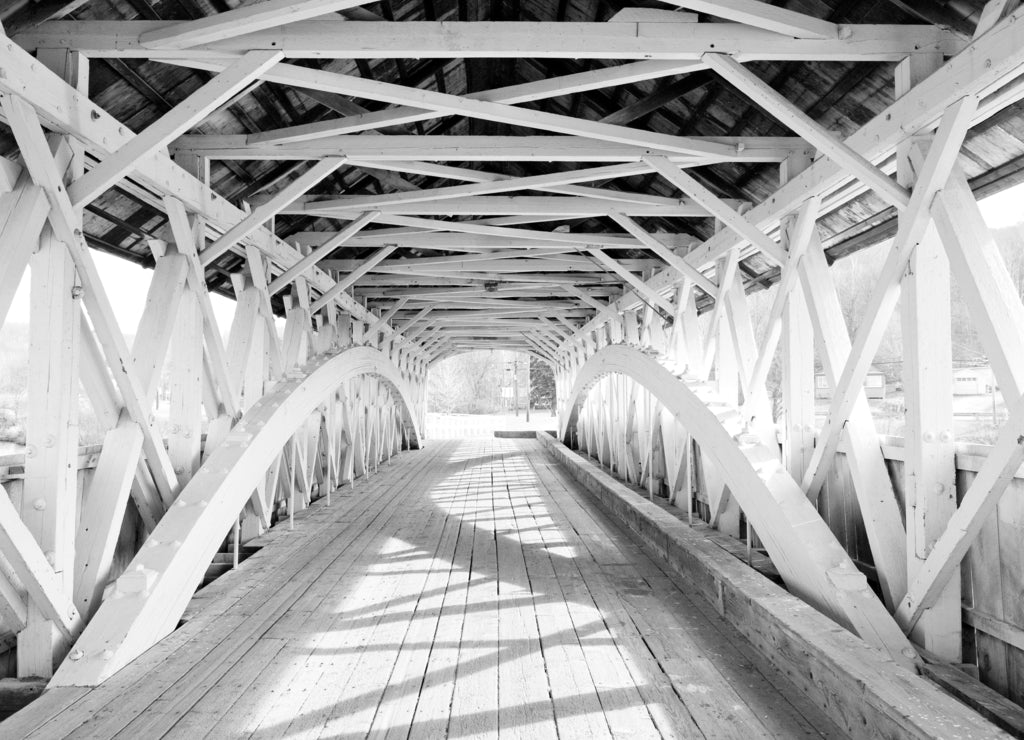 Groveton Covered Bridge (1852), New Hampshire, USA in black white