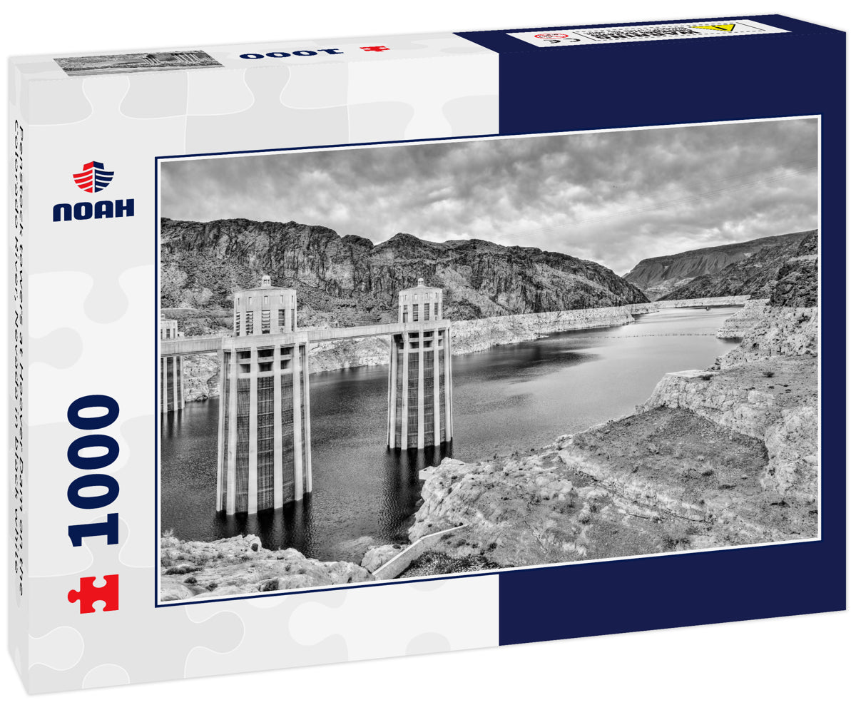 Penstock towers at Hoover Dam on the Colorado River, Nevada in black white