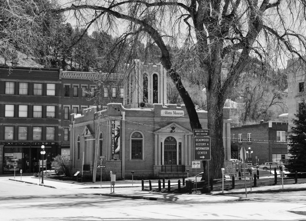 Deadwood Adams Museum, South Dakota in black white