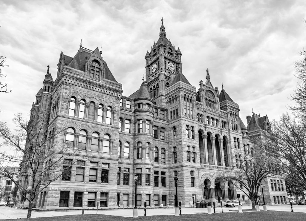 Salt Lake City and County Building in Utah in black white