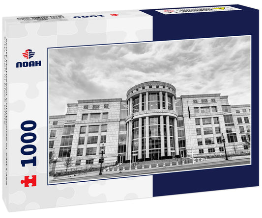 Scott Matheson Courthouse in Salt Lake City, Utah in black white