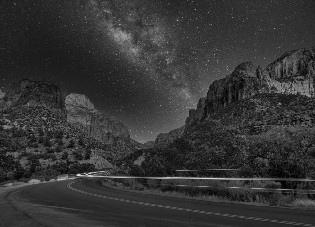 Zion Canyon, Zion National Park, Springdale, Utah, USA in black white