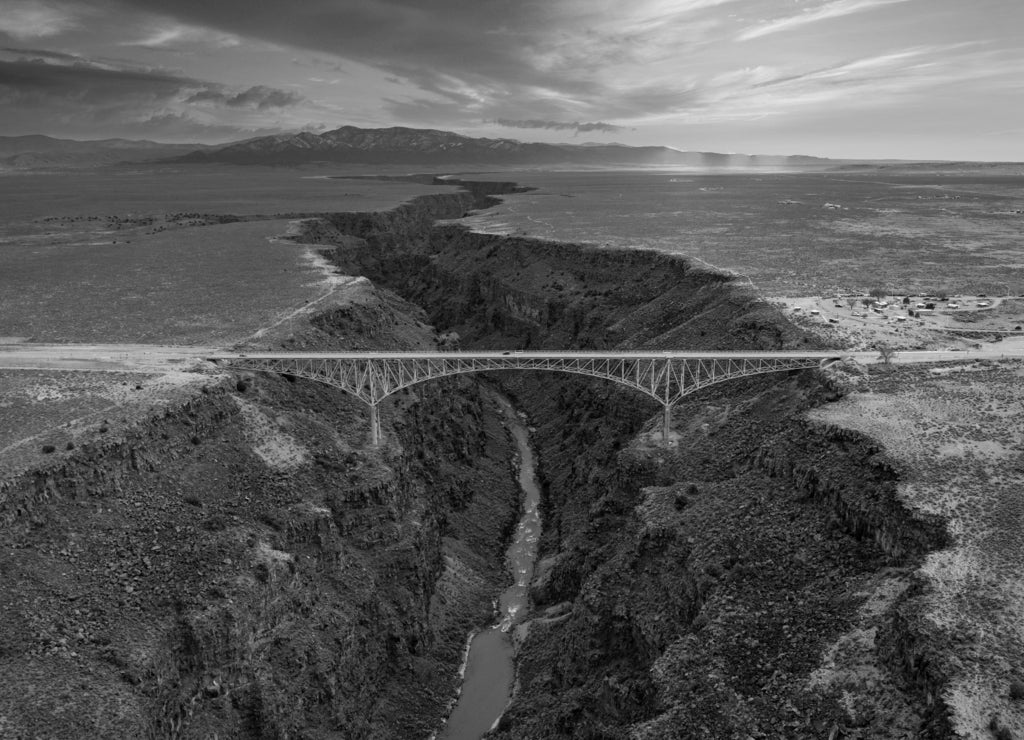 Rio Grande River in the Taos Gorge, New Mexico in black white