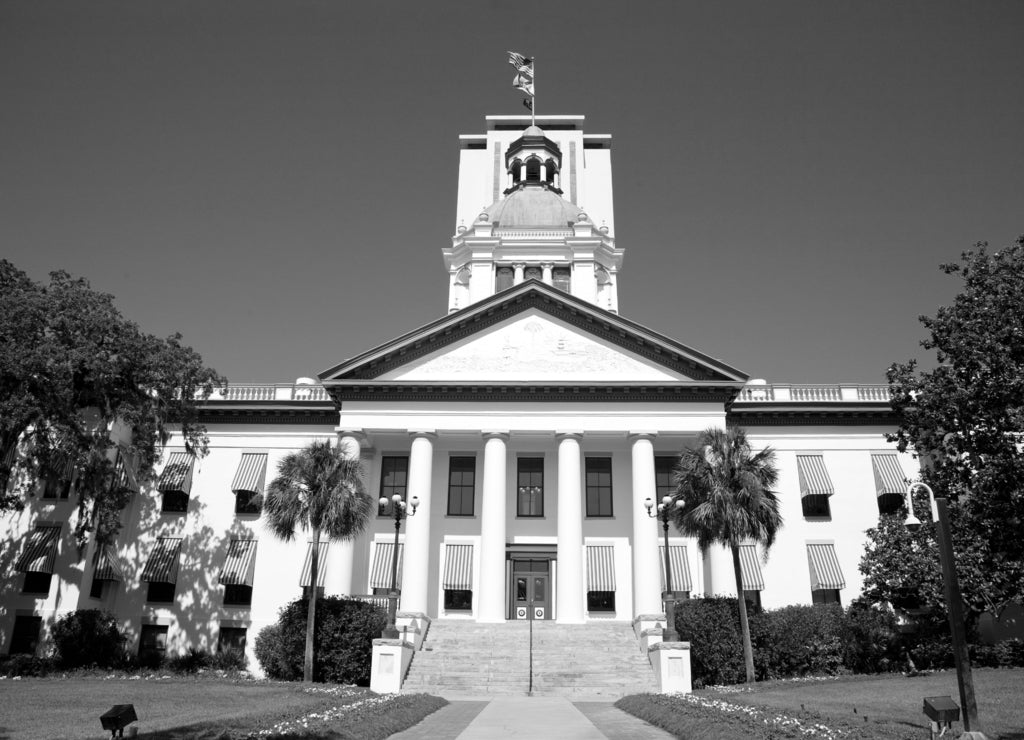 Historic Tallahassee Florida Capital Building in black white