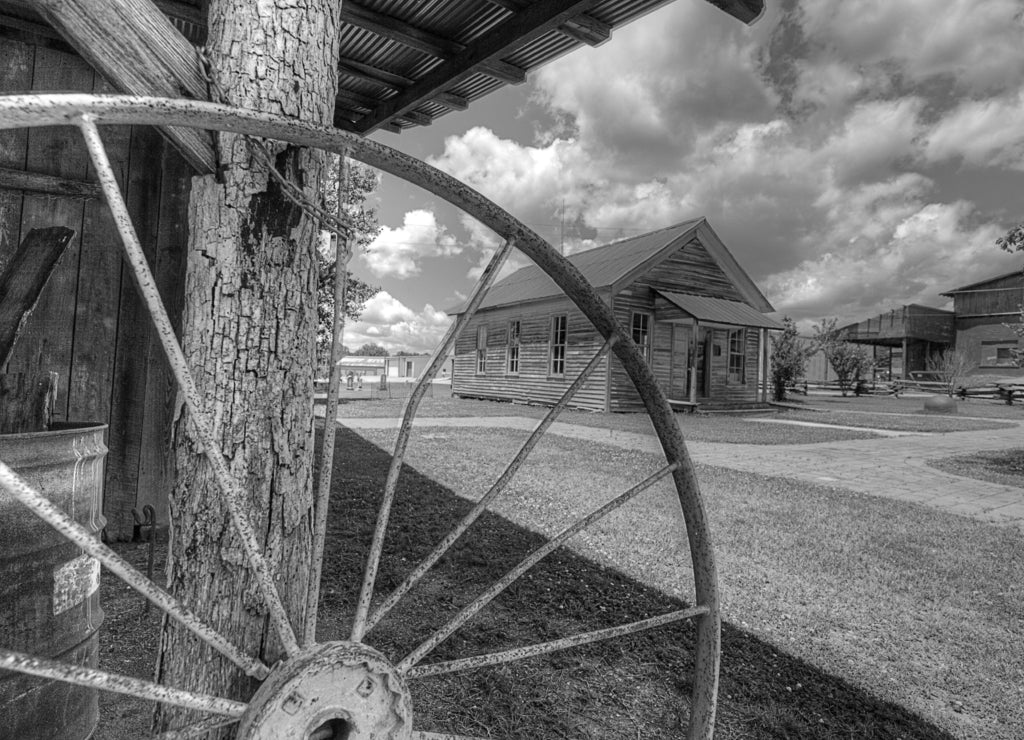 Pioneer School HousePioneer Heritage Homestead Doniphan Missouri One room school house in black white