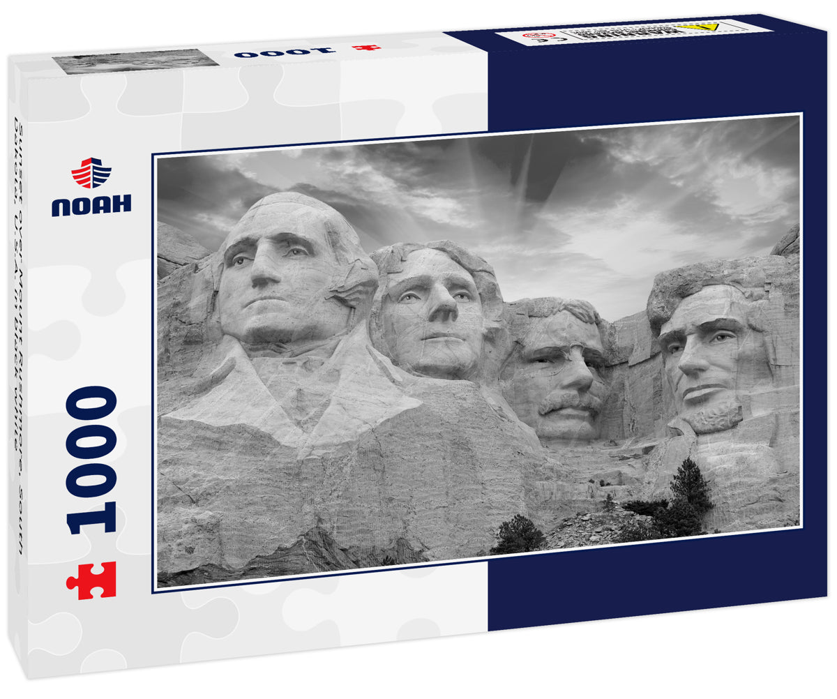 Sunset over Mount Rushmore, South Dakota, U.S.A. in black white