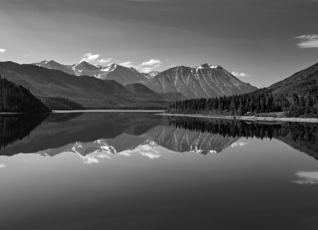 The Landscape between Carcross and Skagway in Alaska and Canada in black white