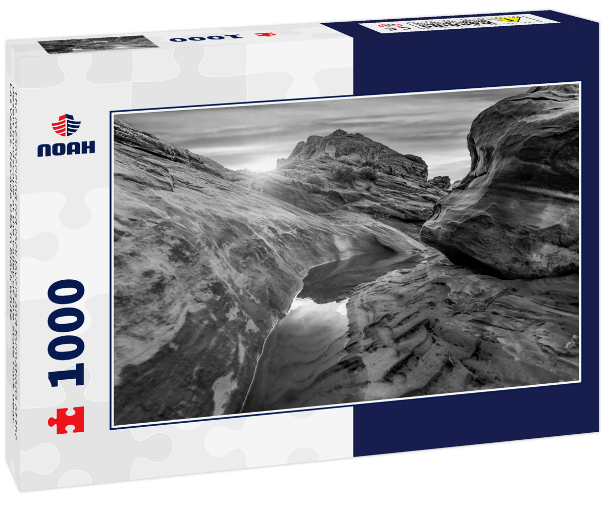 The mesmerizing red rock layers and formations of the desert landscape at the Valley of Fire State Park near Las Vegas, Nevada USA in black white