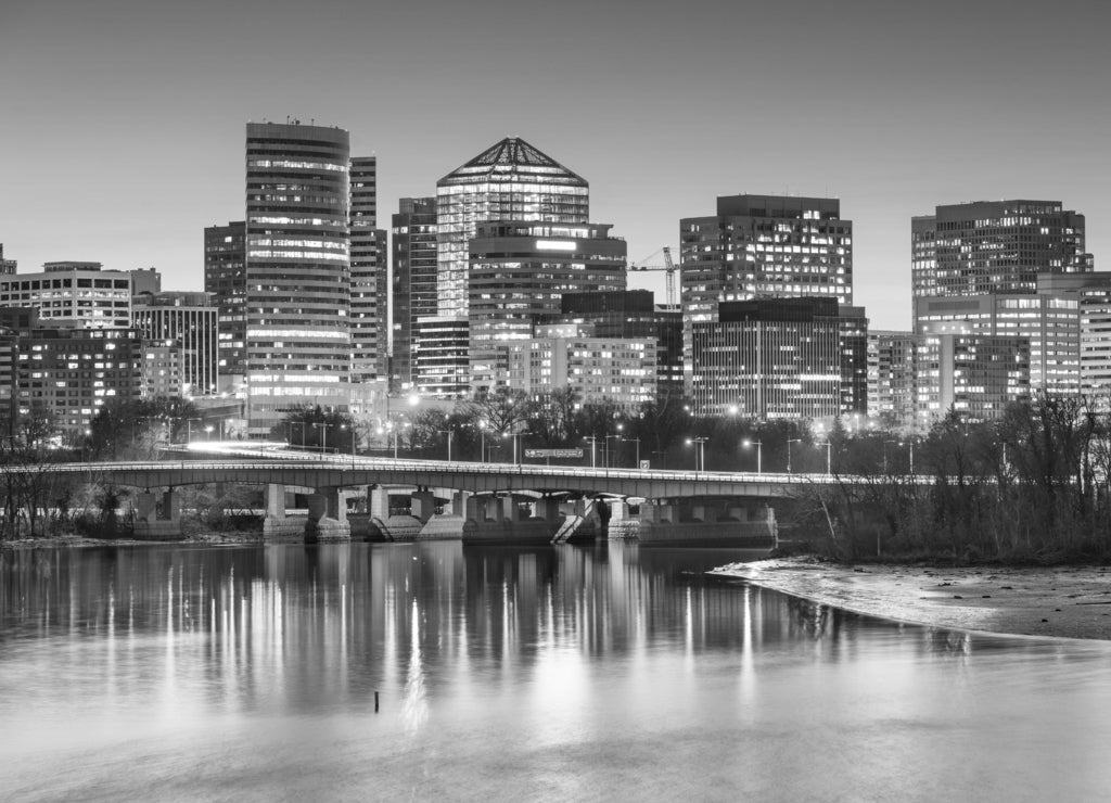 Rosslyn, Arlington, Virginia, USA Cityscape at Dusk in black white