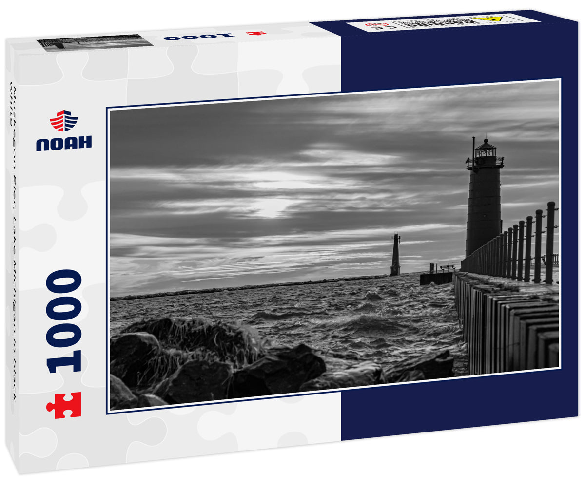 Muskegon Pier, Lake Michigan in black white