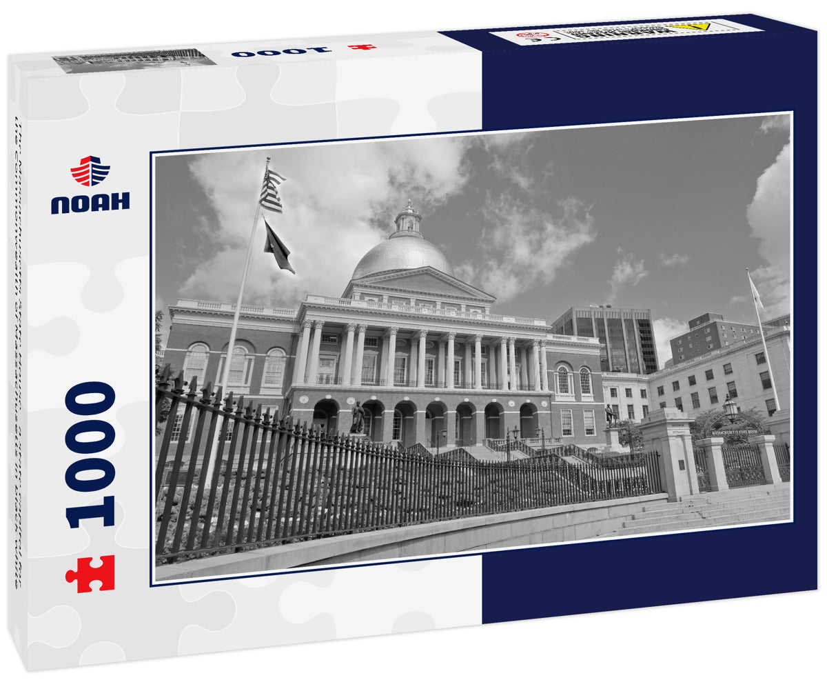 The Massachusetts State House - a state capitol for the Commonwealth of Massachusetts in black white