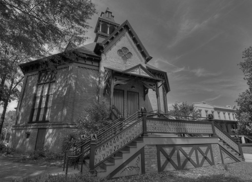 Victorian Style Chapel in Athens, Georgia in black white