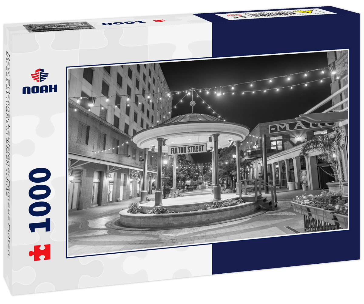 New Orleans, Louisiana: Famous Fulton Street at night in black white