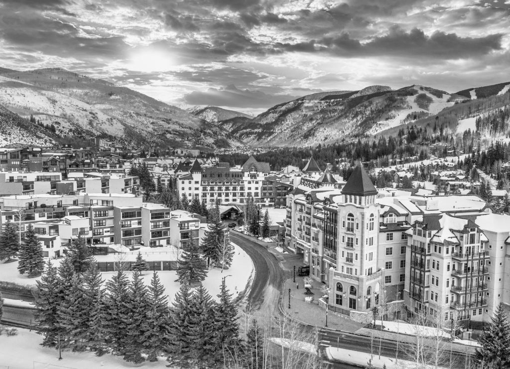 Vail, Colorado, USA in black white