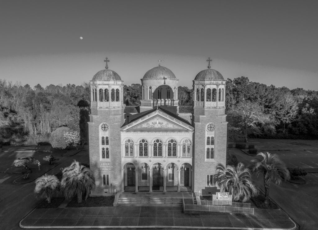 Greek Orthodox Church in Daphne, Alabama in black white