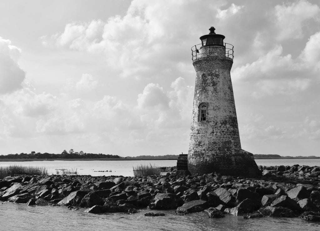 Lighthouse on Tybee Island, Georgia USA in black white