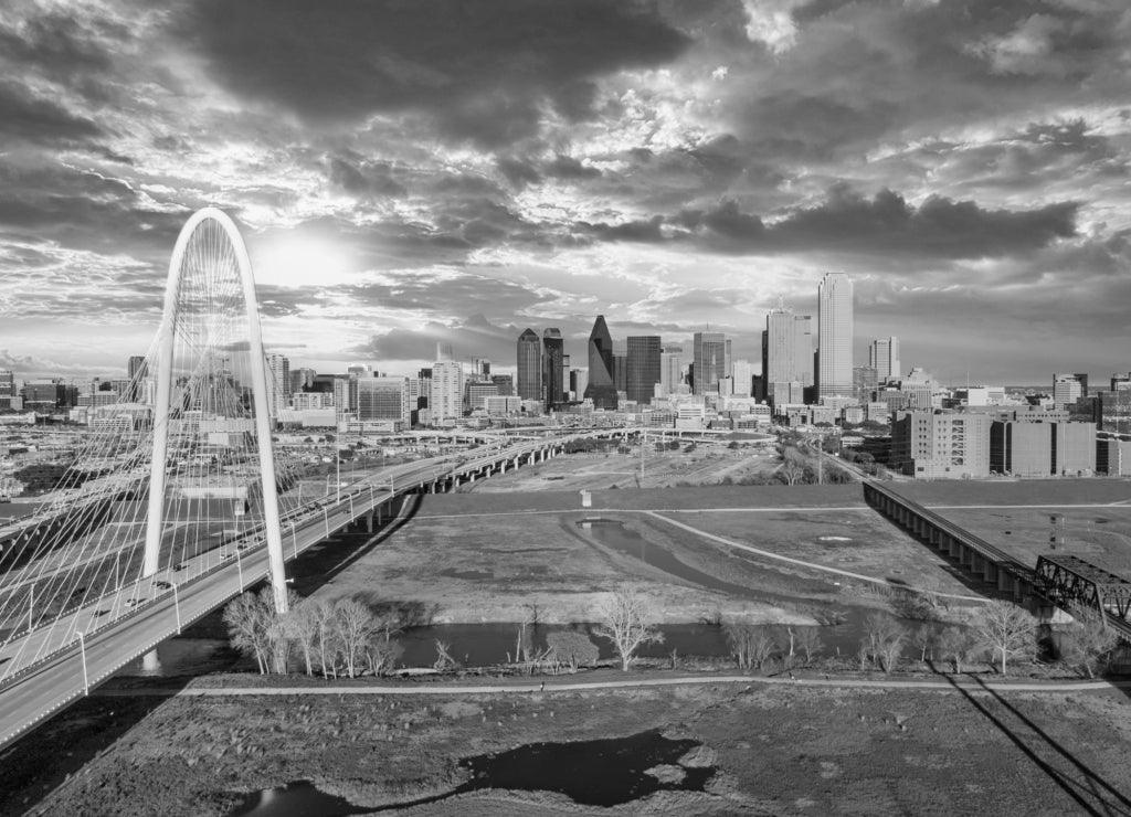 Dallas Texas Texas Downtown Drone Skyline Aerial in black white