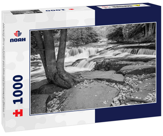 Upper Bond Falls on the Ontonagon River in Michigan's Upper Peninsula in black white