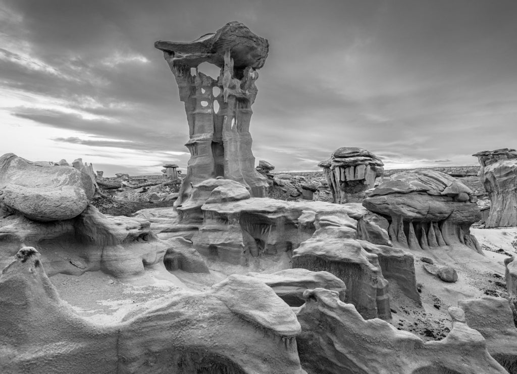 Bisti Badlands, New Mexico, USA in black white