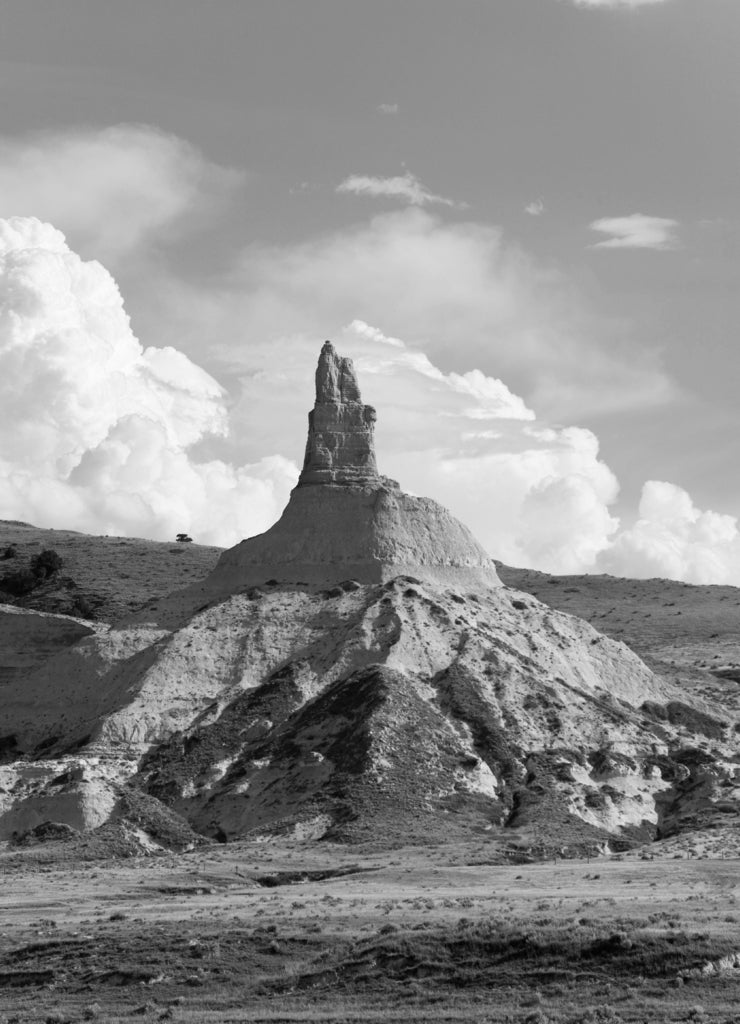 Sunset on Chimney Rock National Historic Site, Nebraska in black white