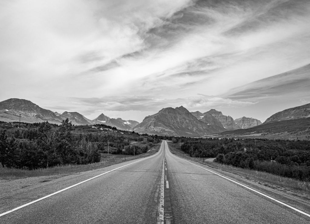 US Highway 89 Babb Montana in black white
