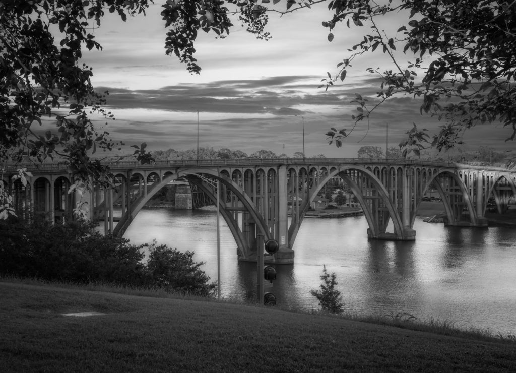 Broad Street Bridge over the Coosa River, Alabama in black white