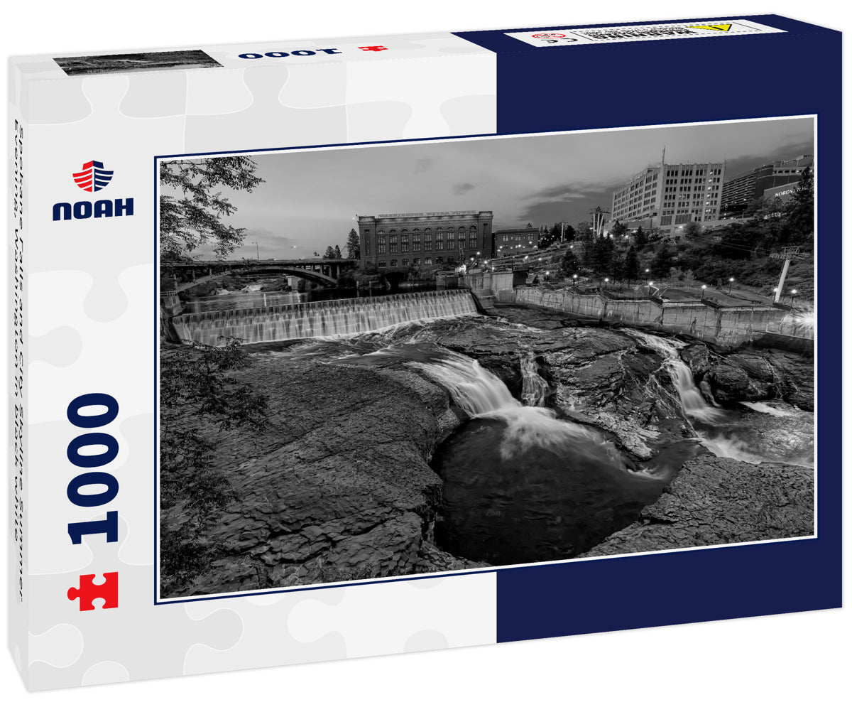 Spokane Falls and City Skyline Summer Evening, Washington in black white