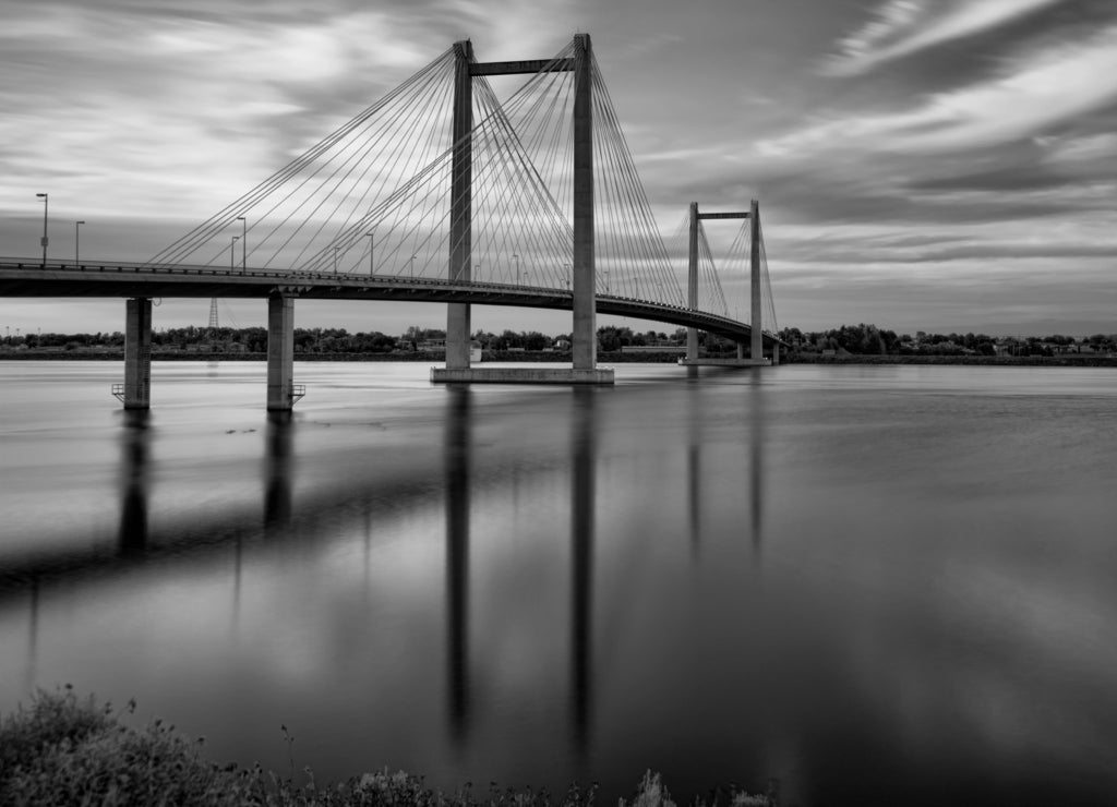 Ed Hendler Cable Bridge Kennewick, Washington in black white