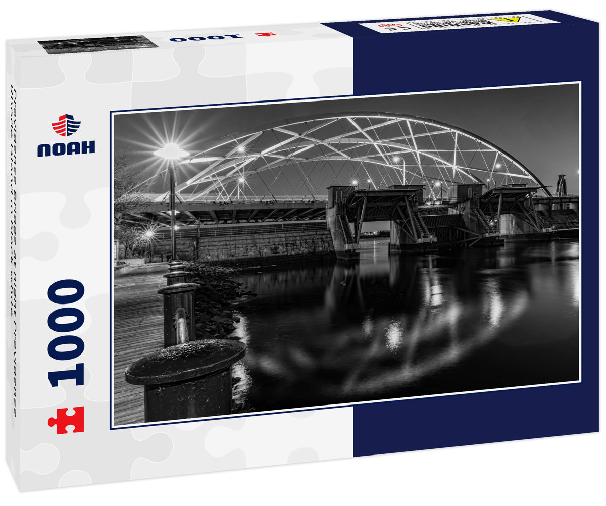 Providence Bridge at night Providence Rhode Island in black white