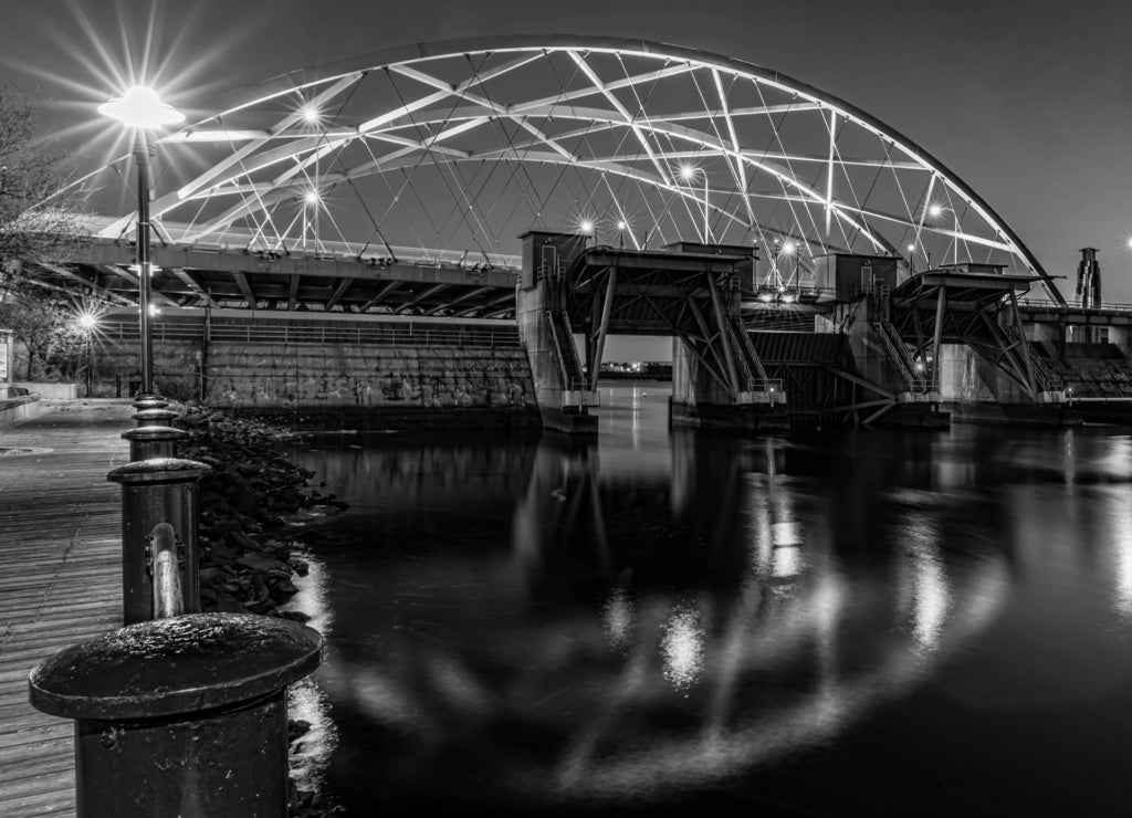 Providence Bridge at night Providence Rhode Island in black white