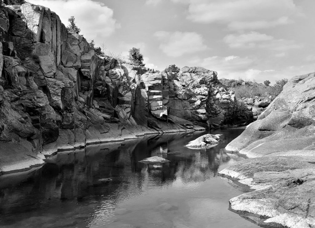 Forty Foot Hole Wichita Mountains, Oklahoma in black white